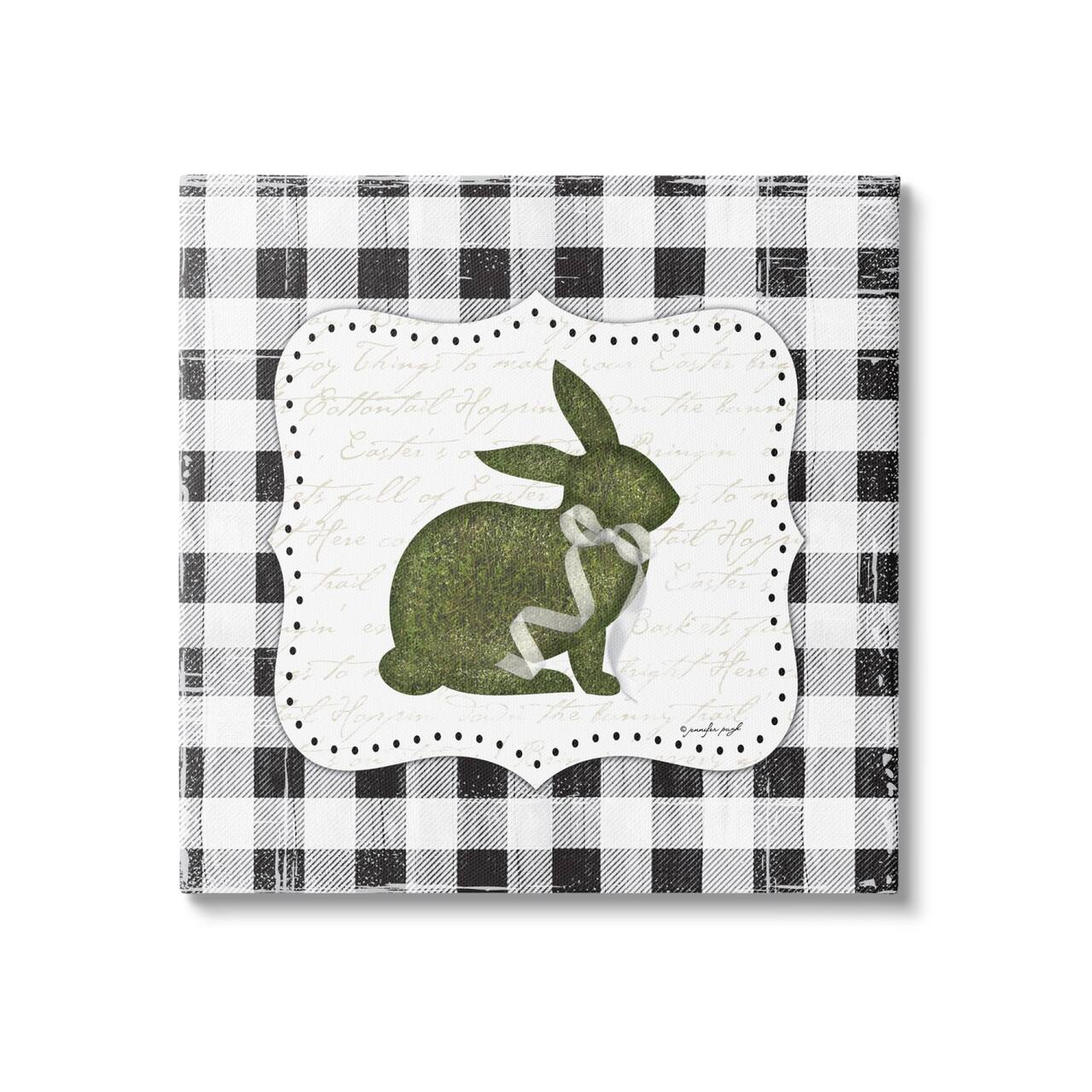 Stupell Industries Festive Easter Bunny Ribbon Spring Plaid Pattern Canvas Wall Art